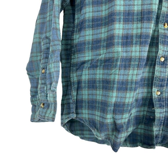 Herringbone Naturals Mens Plaid Flannel Button Up Medium Cotton Shirt Blue Green - Picture 6 of 9